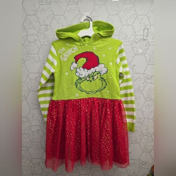 New Girls The Grinch Sweater Tulle Dress with Hood Size M - Picture 3 of 7